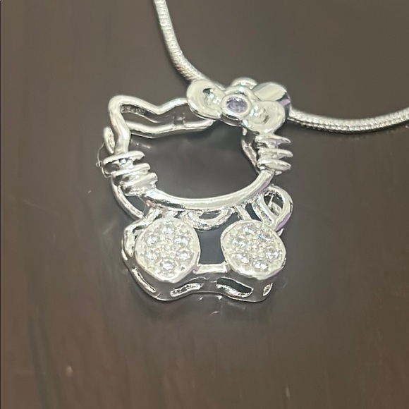 Hello Kitty Silver Plated Crystal Pendant Necklace 18" Chain Light Purple Bow - Picture 2 of 12